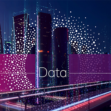 Image of 2 tall buildings with the word Data in the middle