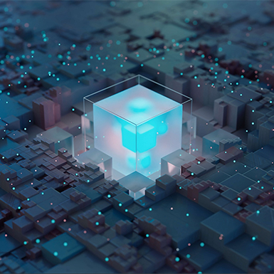 Image of a transparent cube with blue light