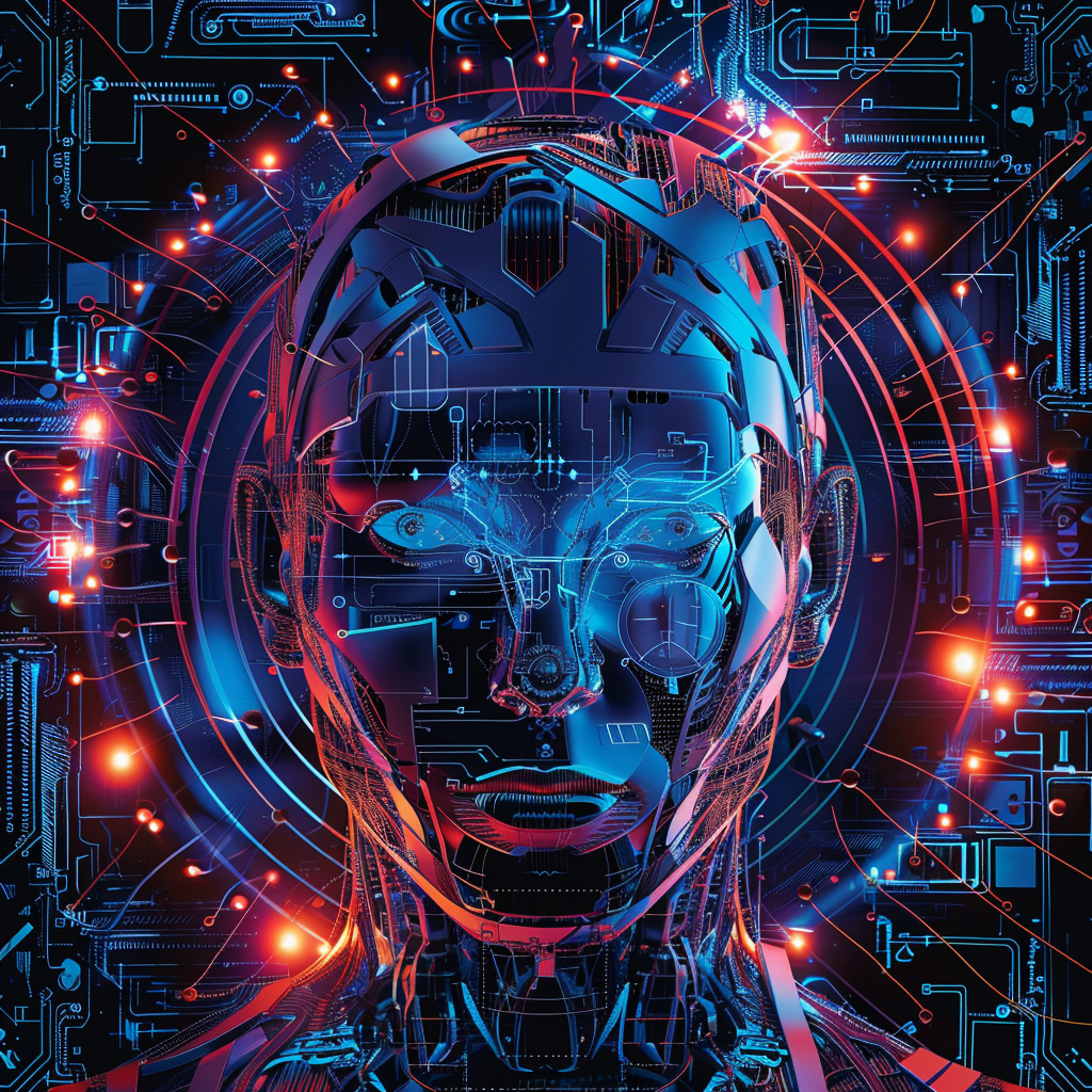 Image of a robotic face with a circle on the background